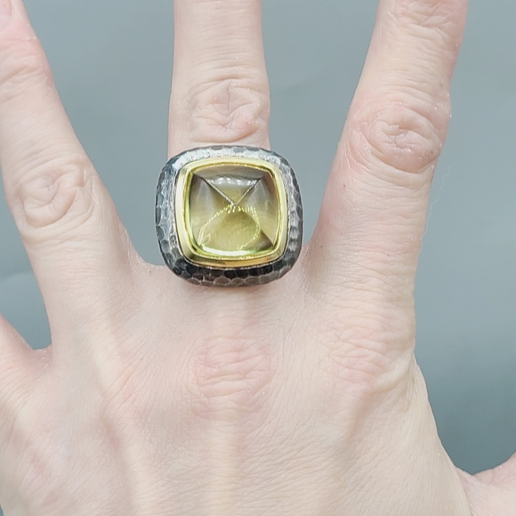 David Yurman 17mm Hammered Albion Darkened Ring Lemon Citrine and Gold - Picture 14 of 14